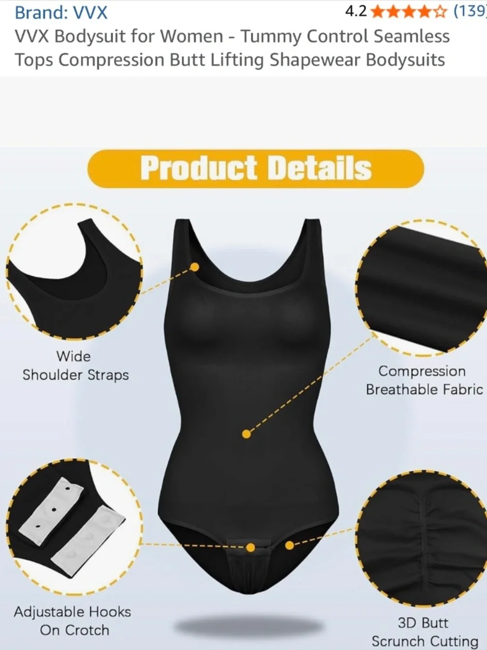 VVX Women Seamless Tummy Control Bodysuit Black M/L Medium Compression - Picture 3 of 7